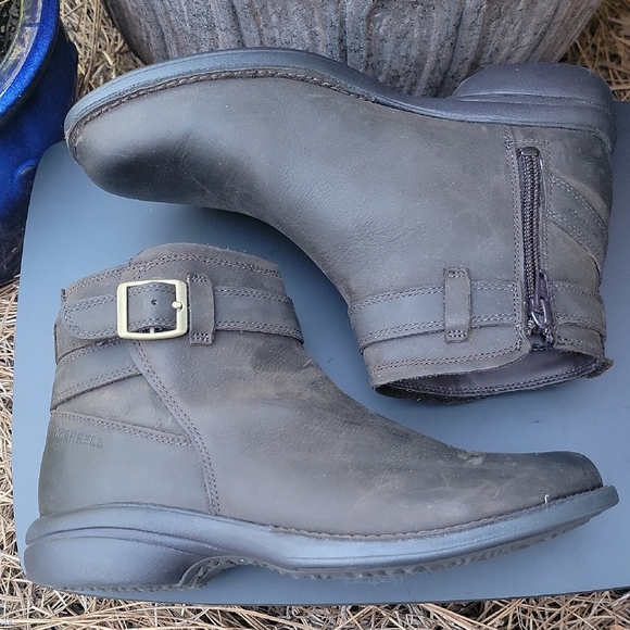 Merrell Chocolate Ankle Boots with Strap - Picture 2 of 10